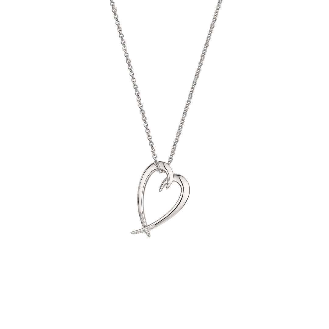 Hook Heart Pendant - Silver & Diamond