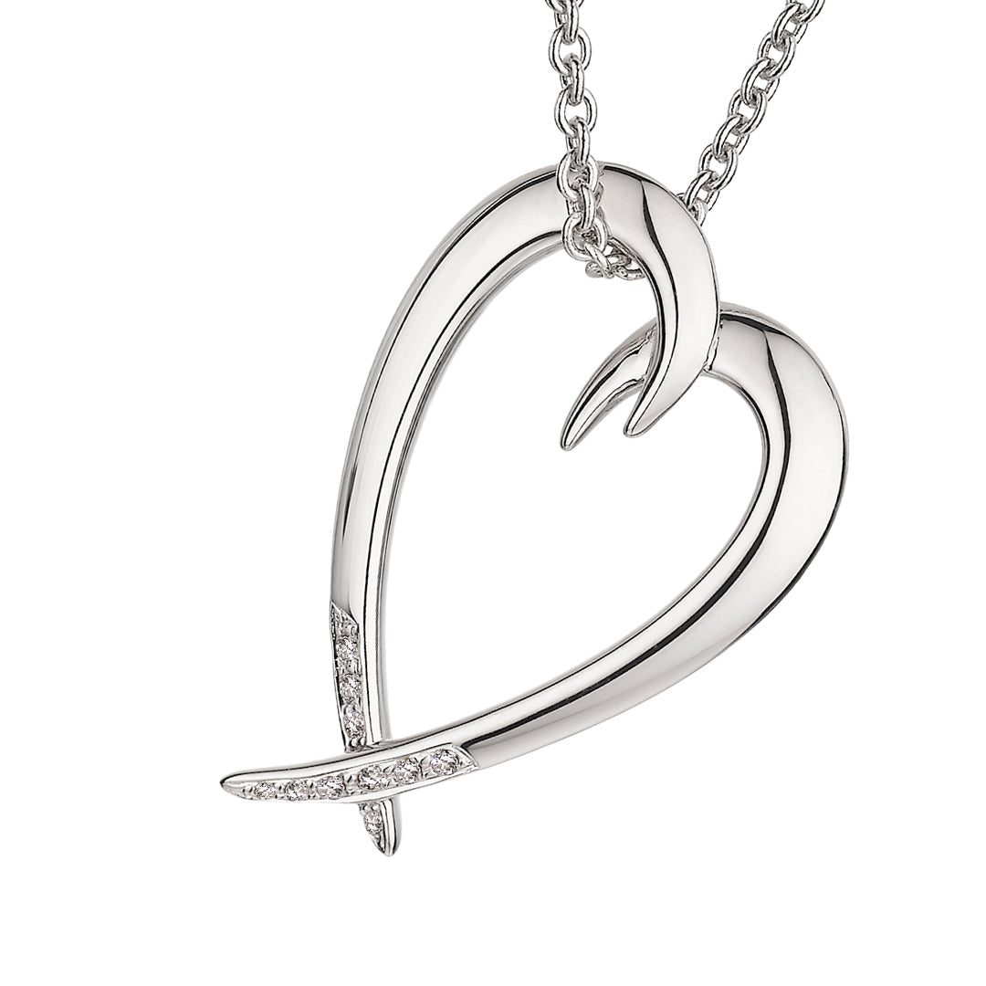 Hook Heart Pendant - Silver & Diamond