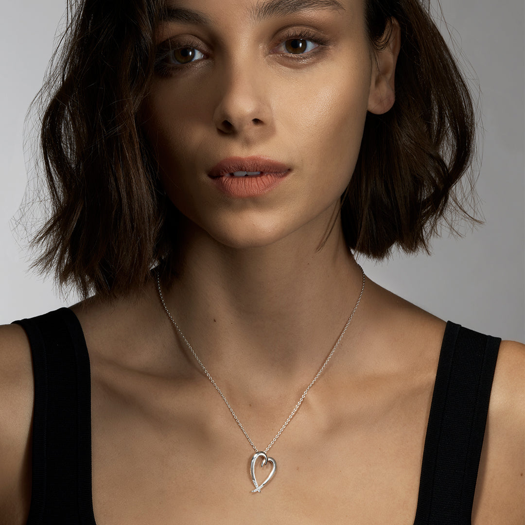 Hook Heart Pendant - Silver & Diamond