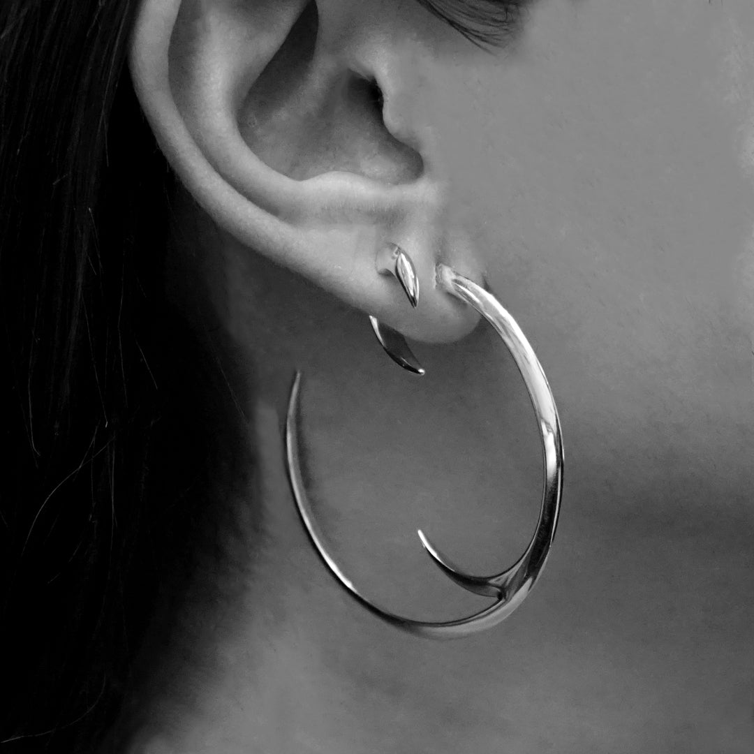Talon Cat Claw Large Hoop Earrings - Silver