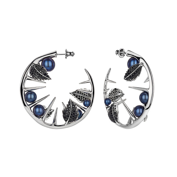 Shaun Leane Silver Blackthorn Leaf Hoop Earrings