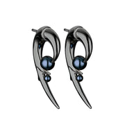 Hooked Pearl Earrings - Black Rhodium & Black Pearl