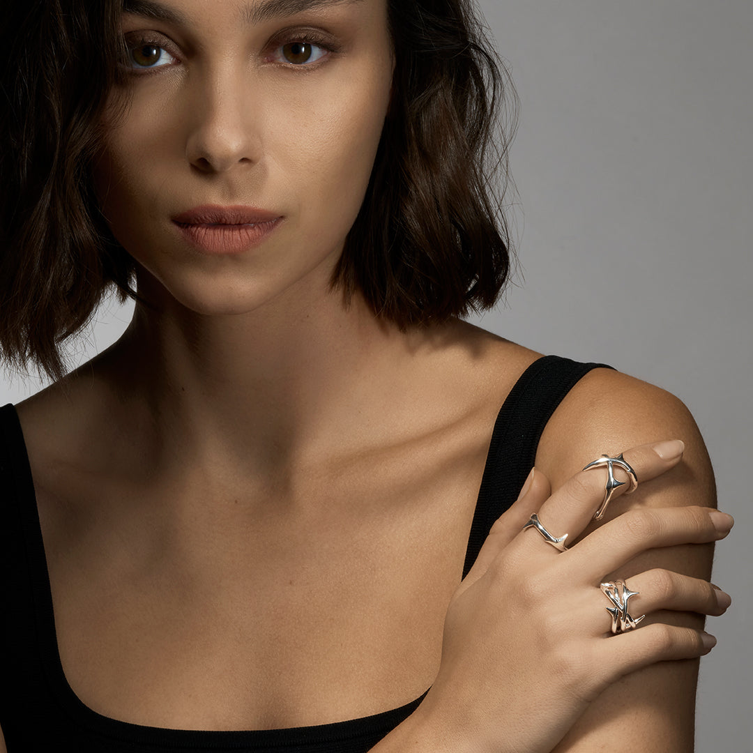 Rose Thorn Triple Band Ring - Silver