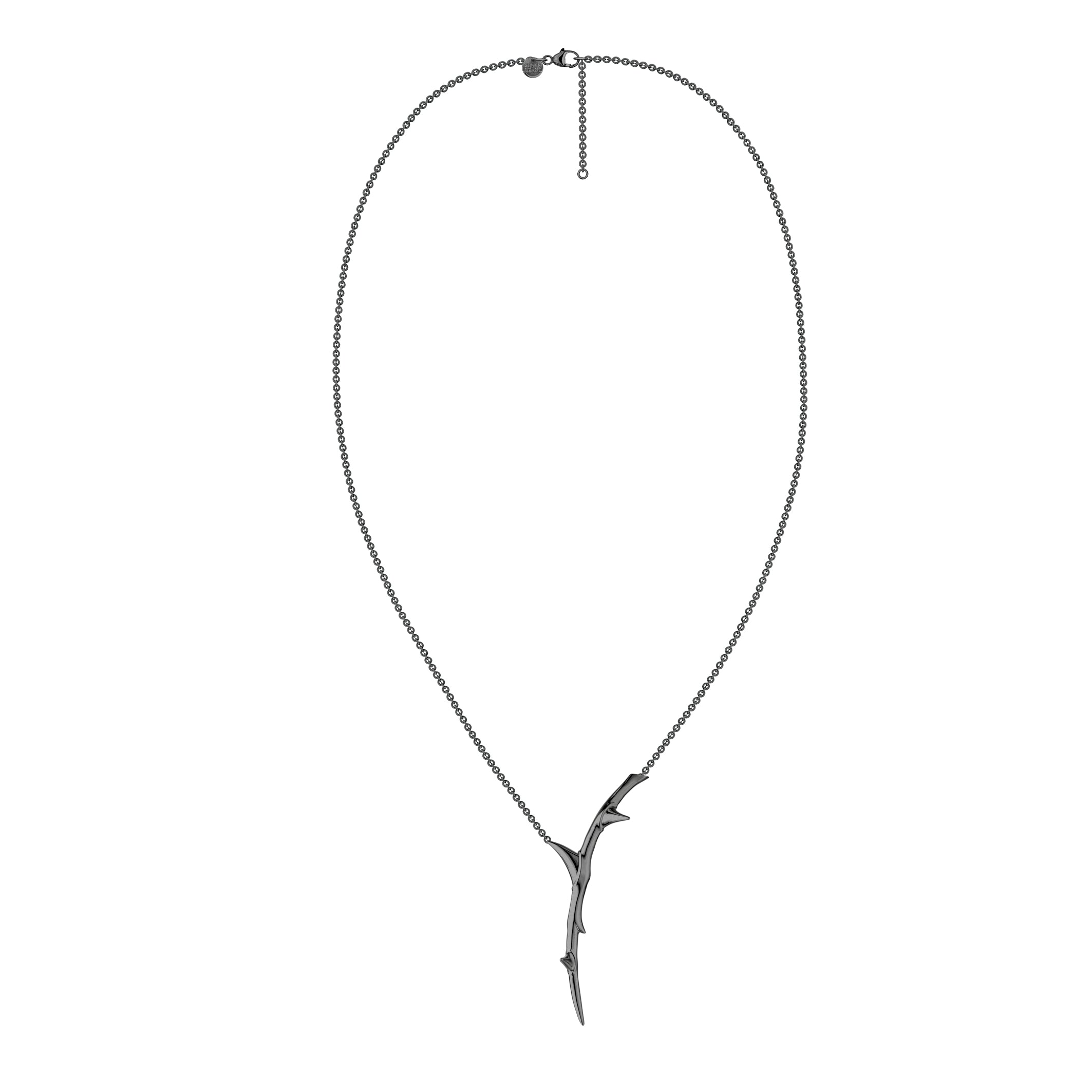 Rose Thorn Single Drop Pendant - Silver Black Rhodium