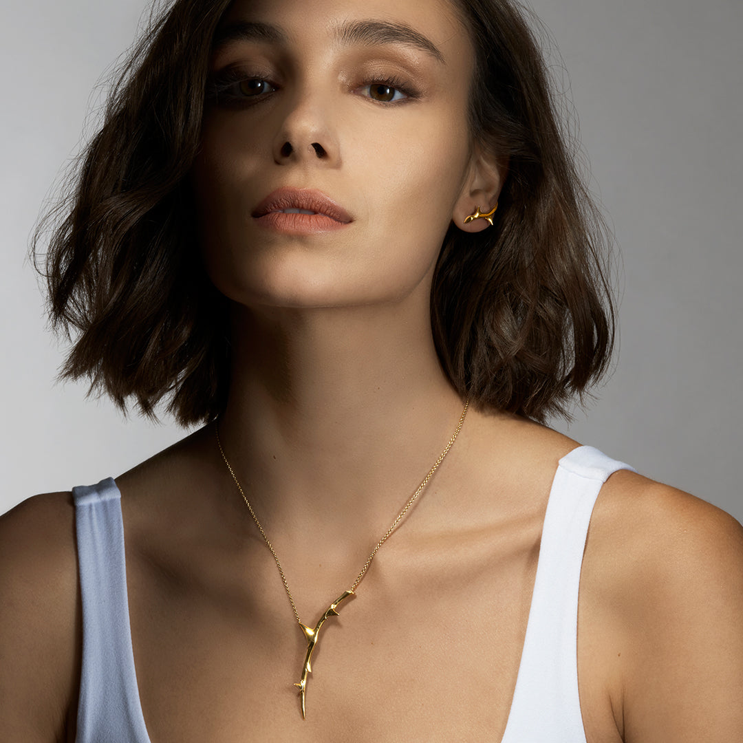 Rose Thorn Single Drop Pendant - Yellow Gold Vermeil
