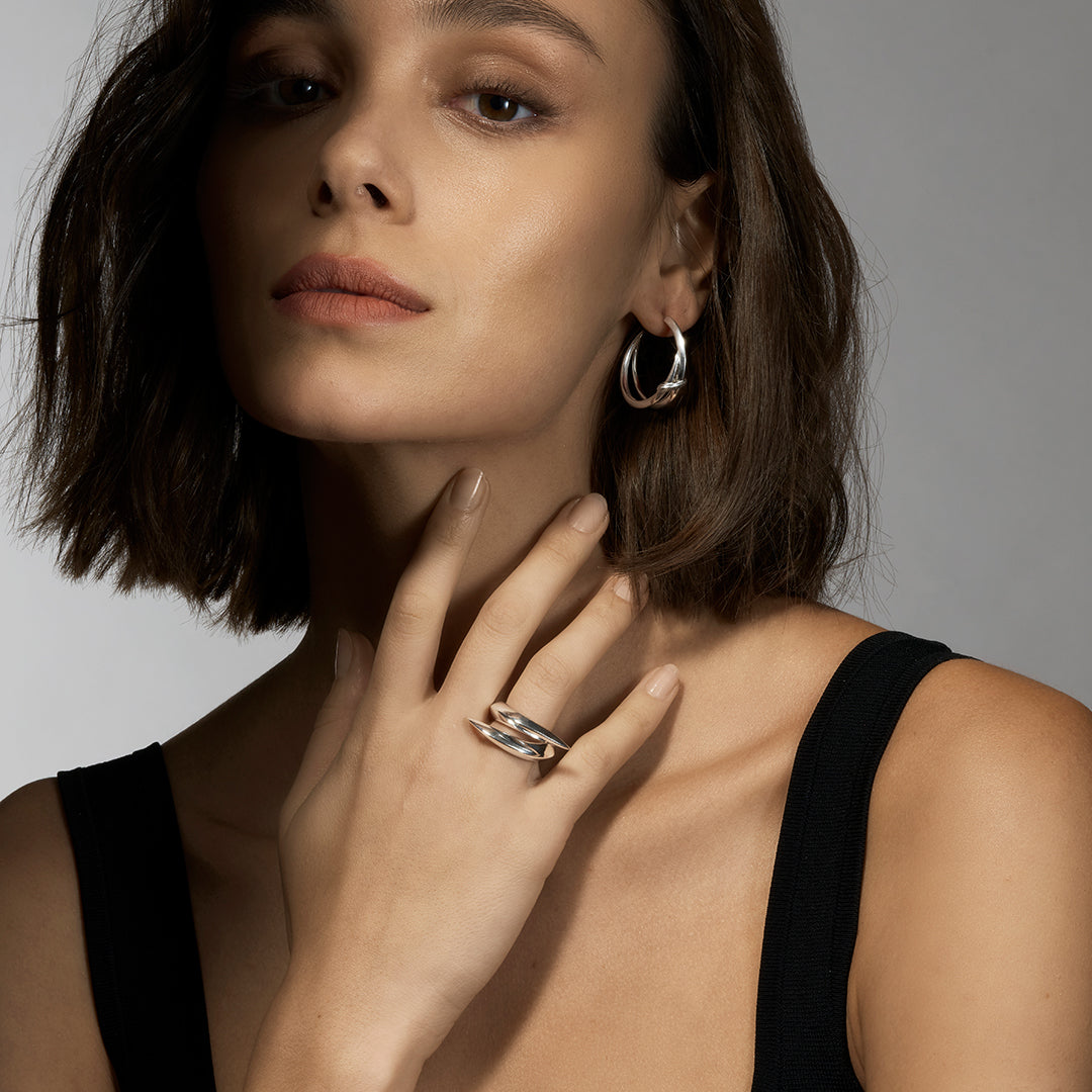 Sabre Deco Crossover Ring - Silver