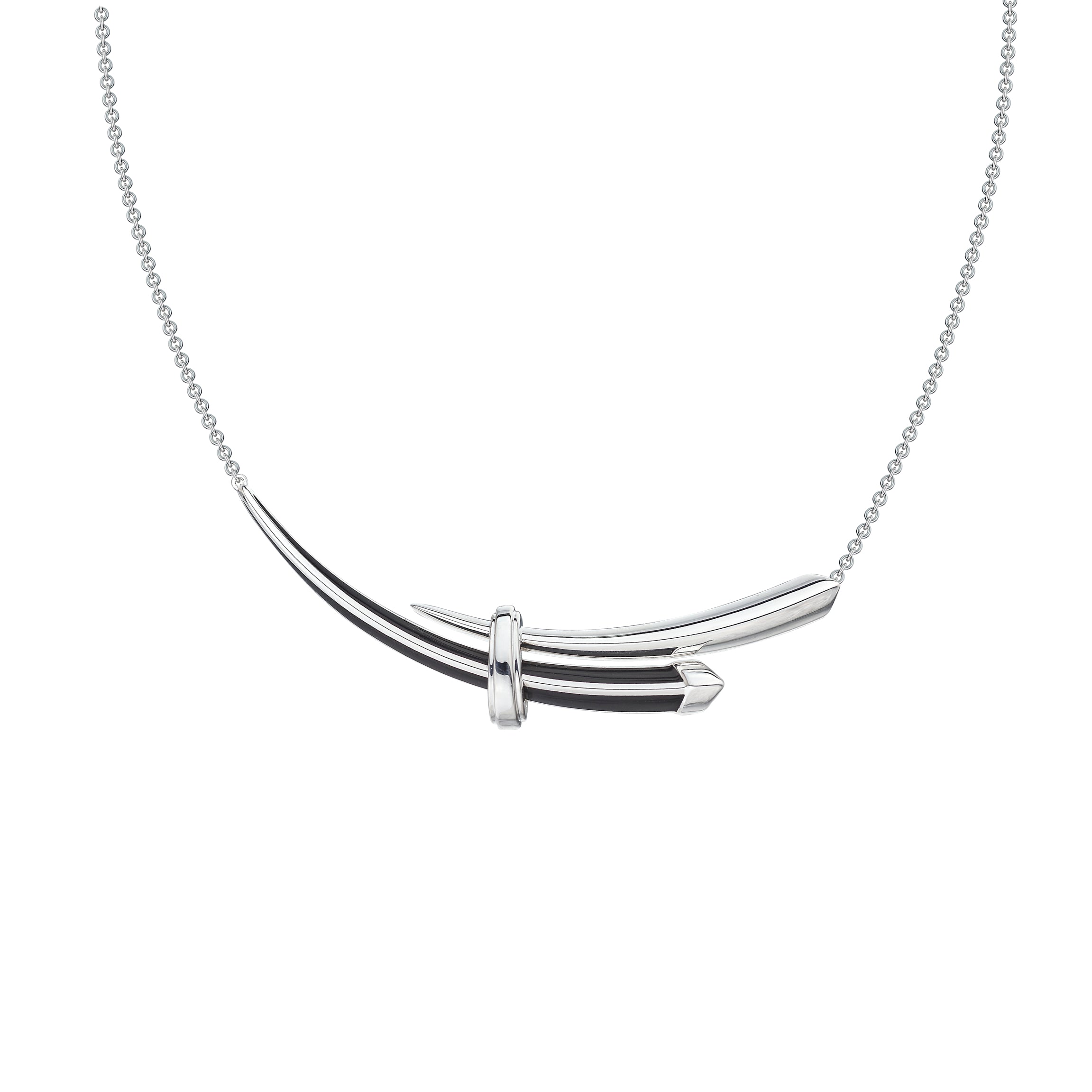 Sabre Deco Horizontal Necklace - Silver & Black Ceramic