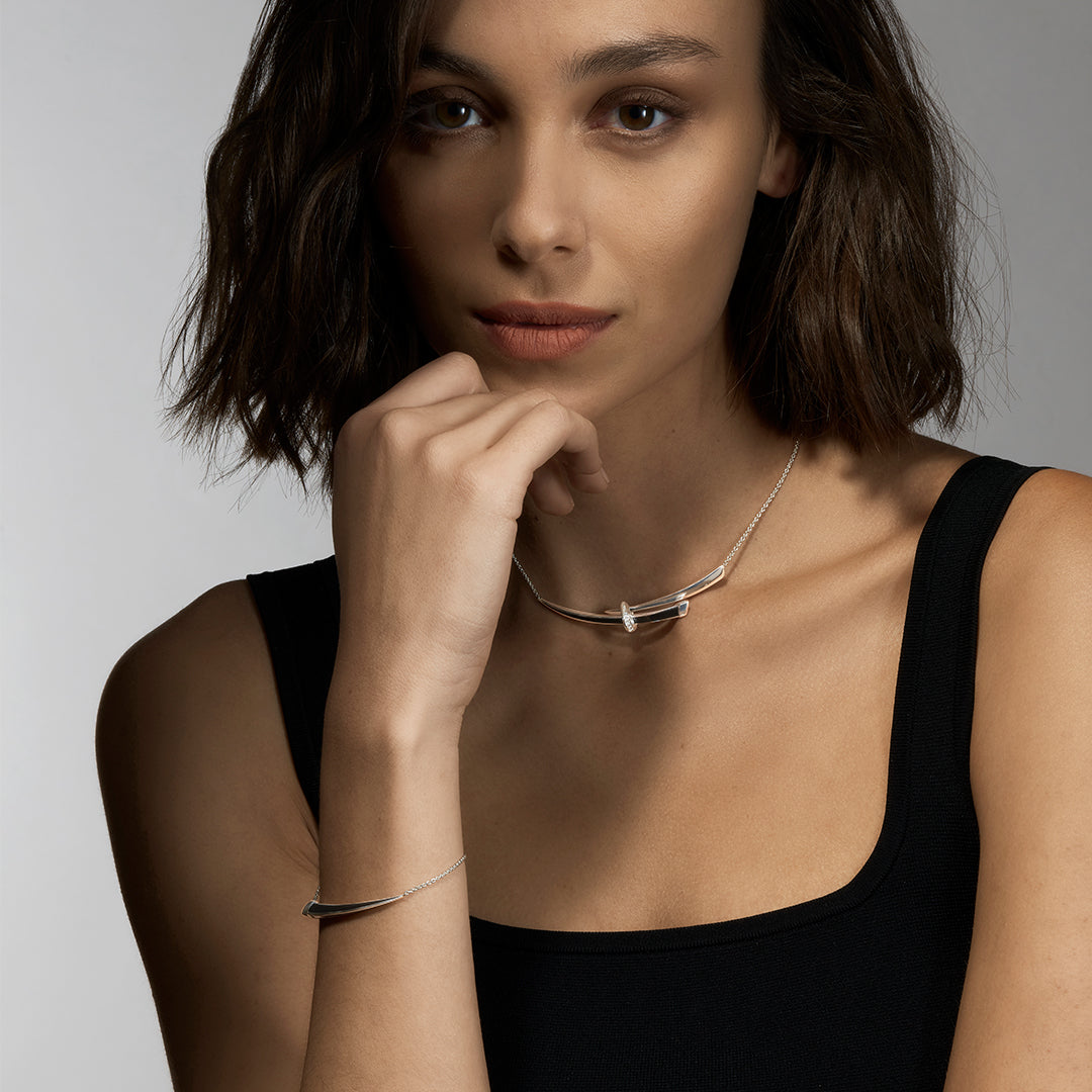 Sabre Deco Horizontal Necklace - Silver & Black Ceramic