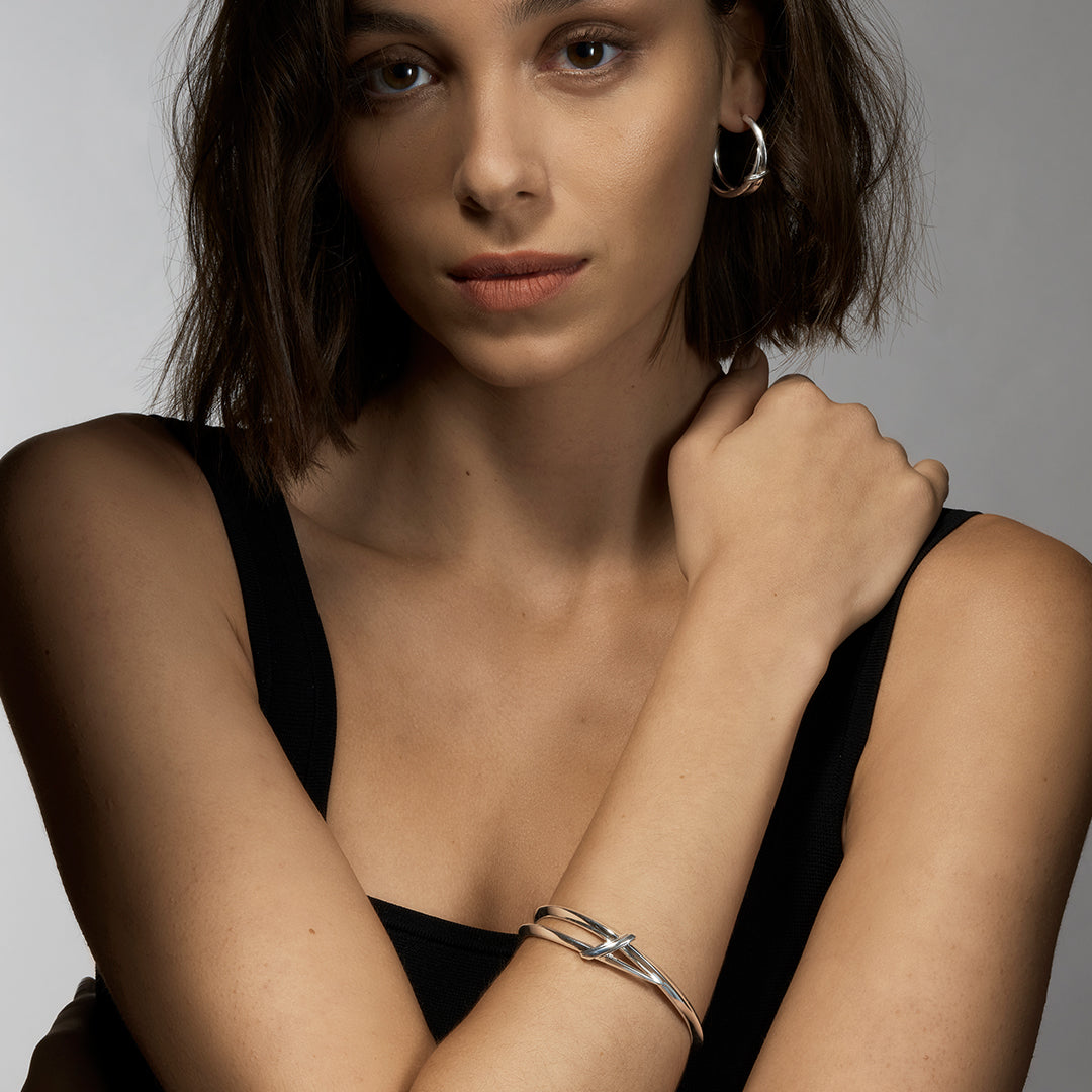 Sabre Deco Twist Bangle - Silver