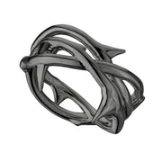 Rose Thorn Triple Band Ring - Silver Black Rhodium