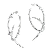 Rose Thorn Statement Hoop Earrings - Silver