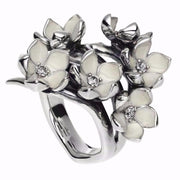 Silver and Diamond Full Cherry Blossom Ring