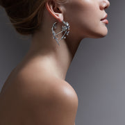 Cherry Blossom Hoop Earrings - Silver, Diamond & Pearl