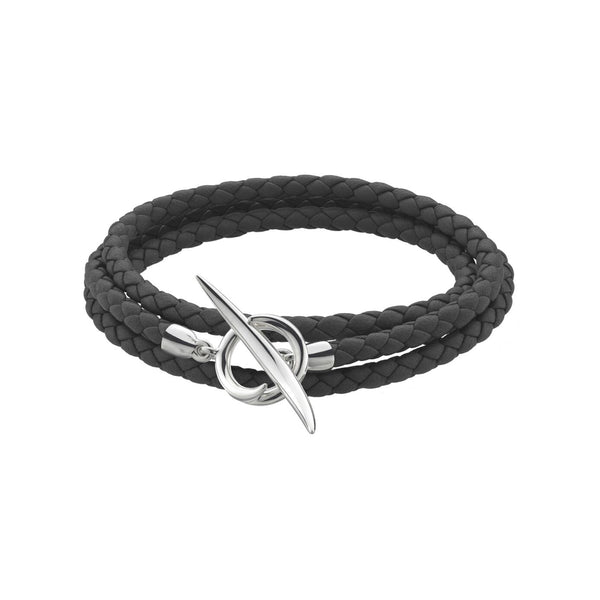 Bracelet for triple wrapping around wrist, black-white string, hook