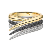 Interlocking Stacked Ring - 18ct Yellow Gold & Black and White Diamond