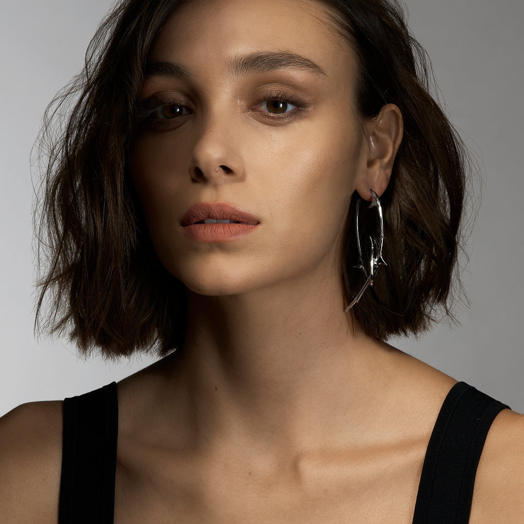 Rose Thorn Statement Hoop Earrings - Black Rhodium