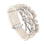 Cherry Blossom Strand Bracelet - Silver, Diamond & Pearl