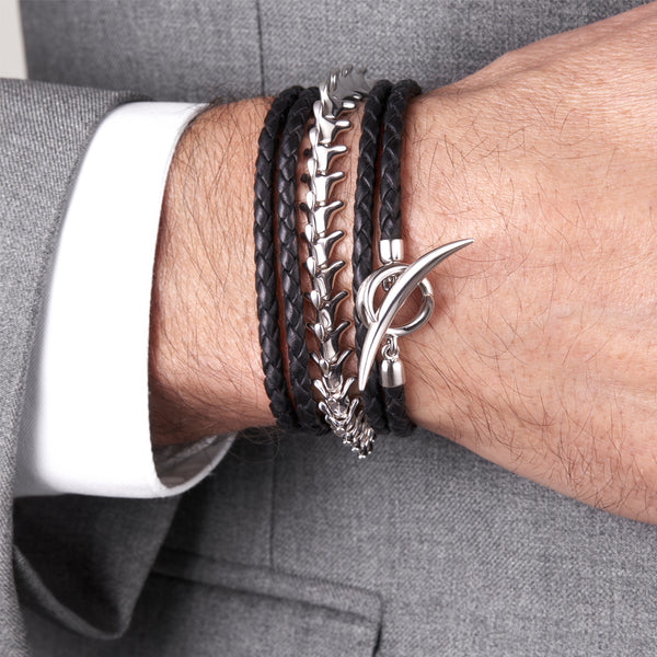 Shaun Leane Quill Silver & Black Leather Wrap Bracelet