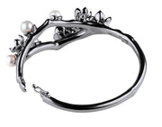 Silver Blossom Cuff with Diamonds and Pearls