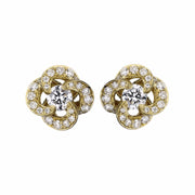 Yellow Gold Diamond Pave Entwined Petal Stud Earrings