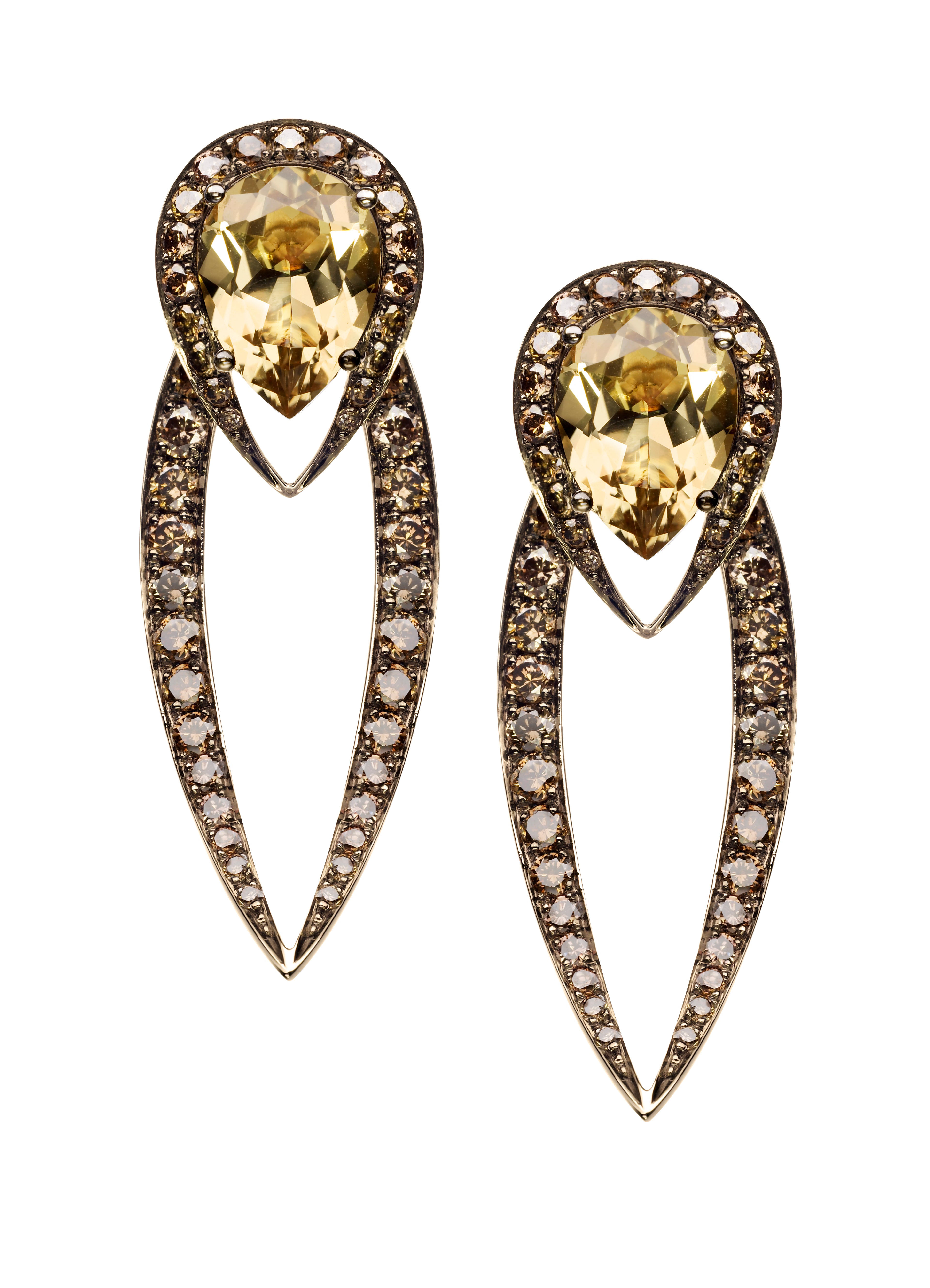 Aurora Earrings - 18ct Yellow Gold 4.21ct Champagne Quartz