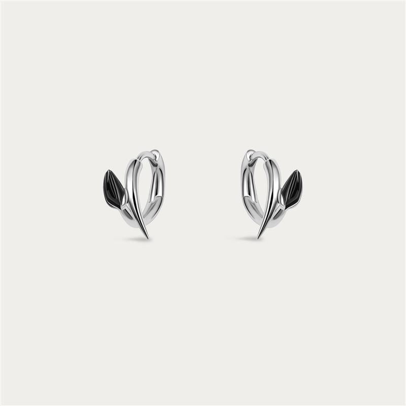 Iconic Silhouettes Black Orchid Bud Hoop earrings - Silver