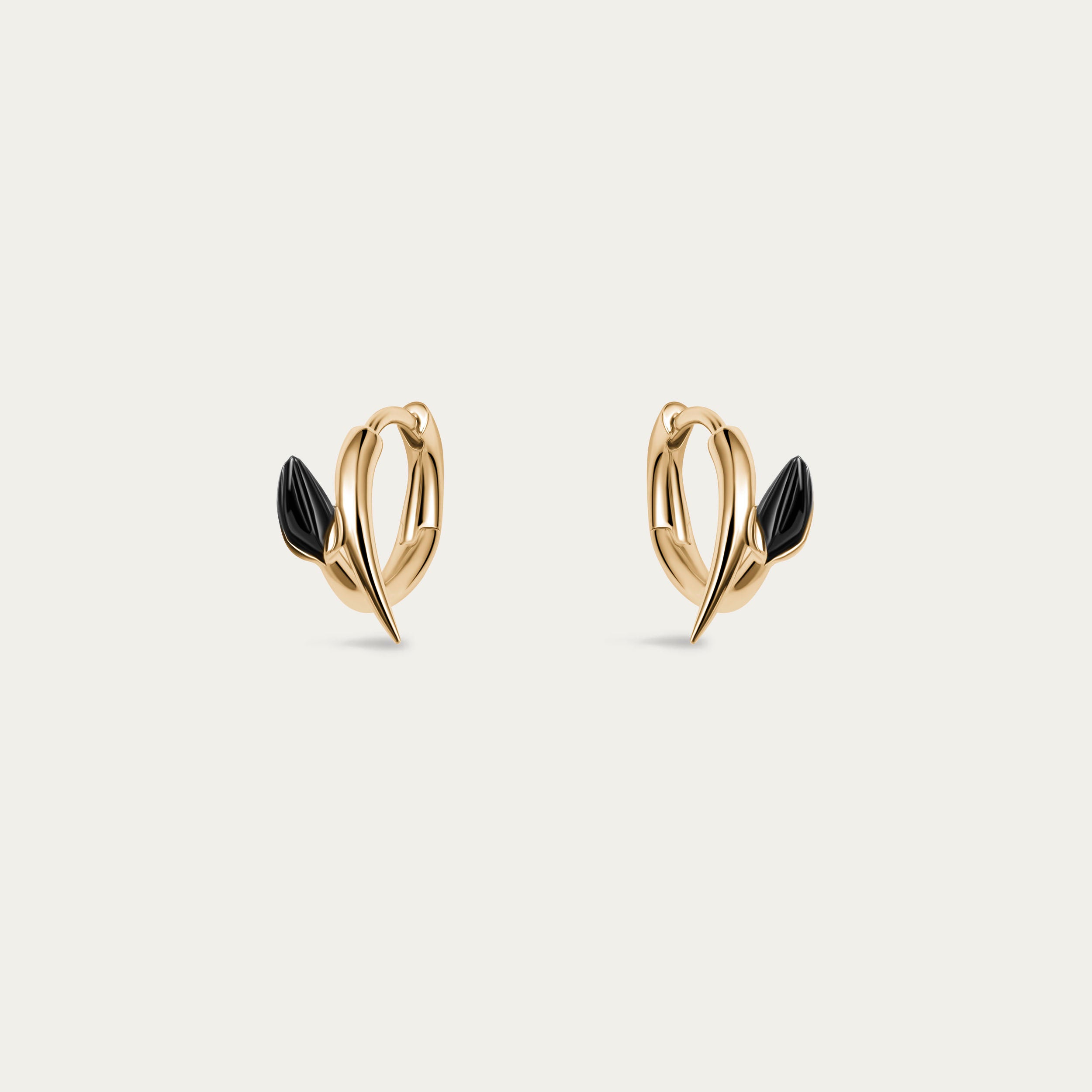 Iconic Silhouettes Black Orchid Bud Hoop earrings - Yellow Gold Vermeil