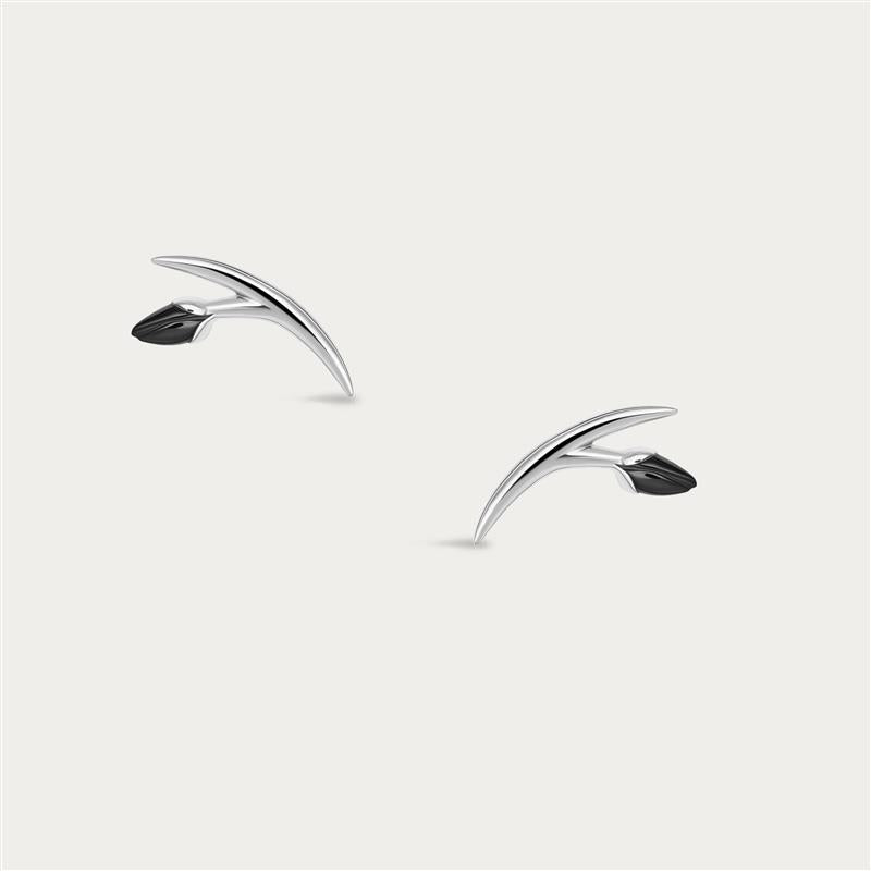 Iconic Silhouettes Black Orchid Bud Earrings - Silver