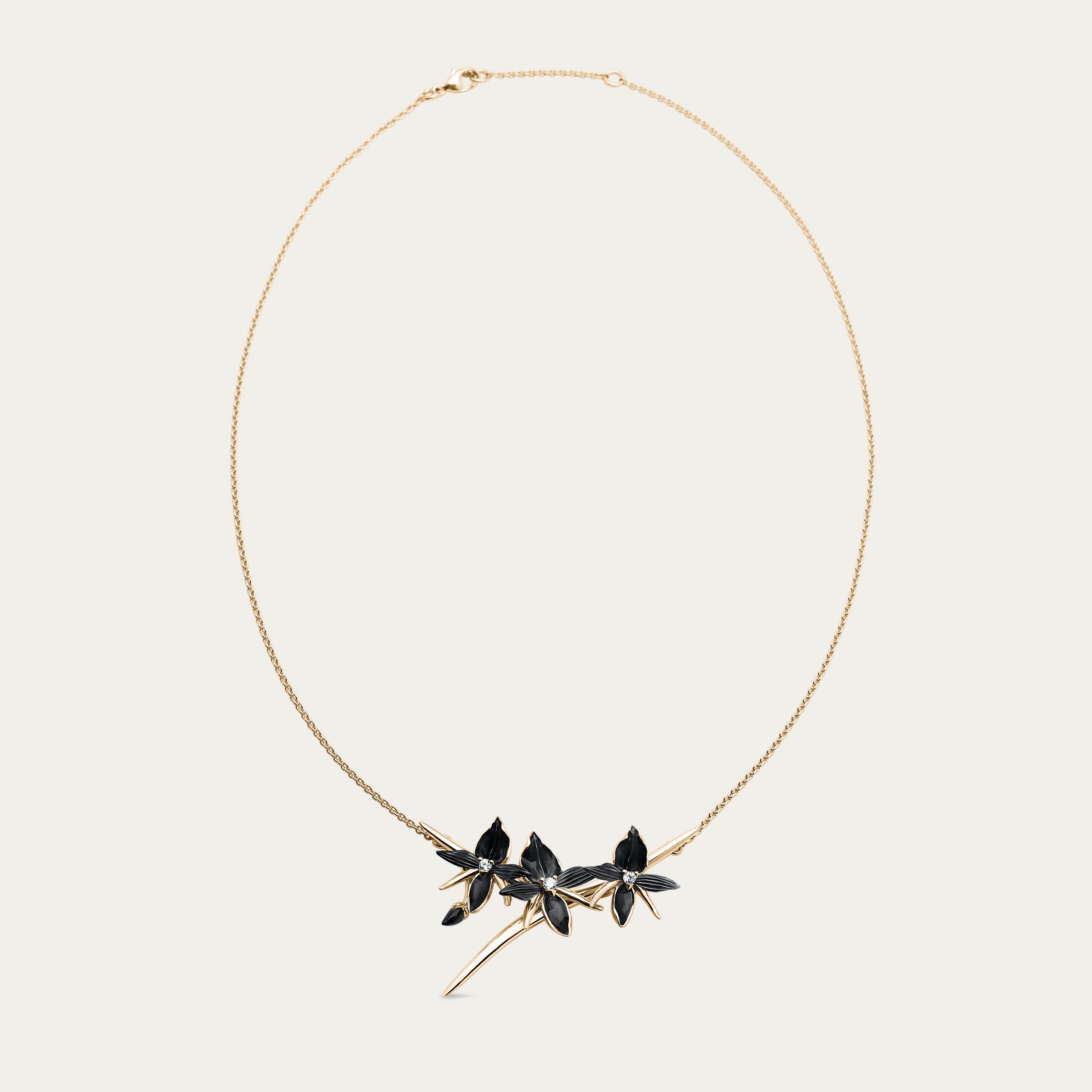 Black Orchid Branch Necklace - Yellow Gold Vermeil & Diamond