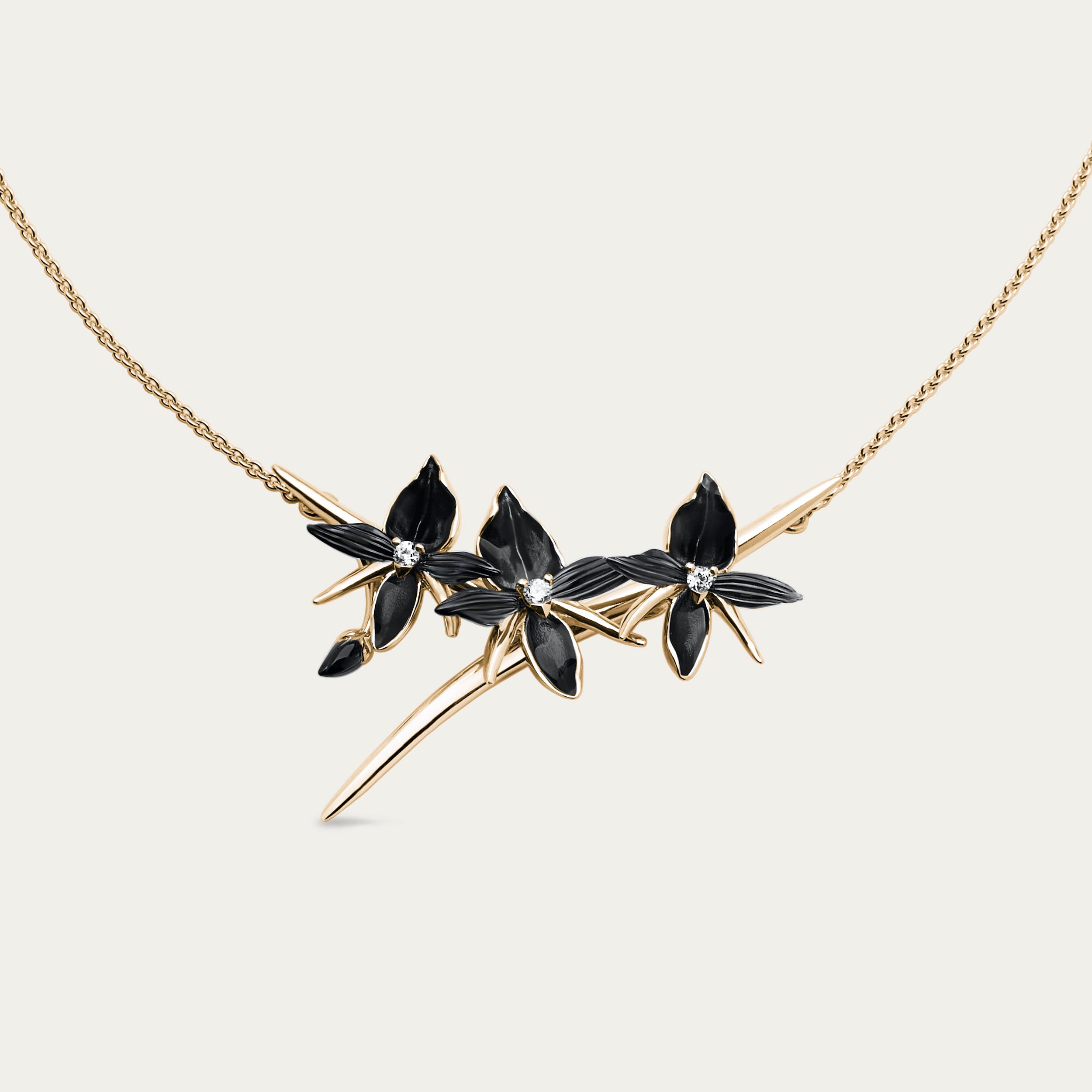 Black Orchid Branch Necklace - Yellow Gold Vermeil & Diamond