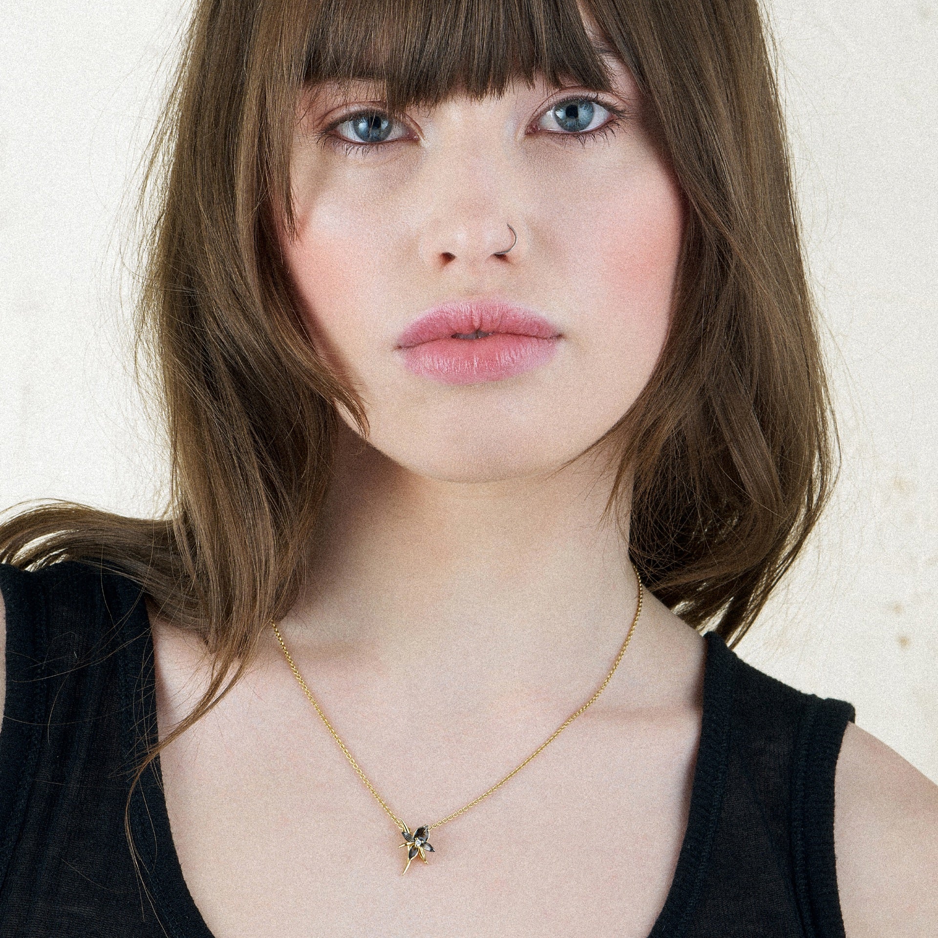 Black Orchid Flower Necklace - Yellow Gold Vermeil & Diamond