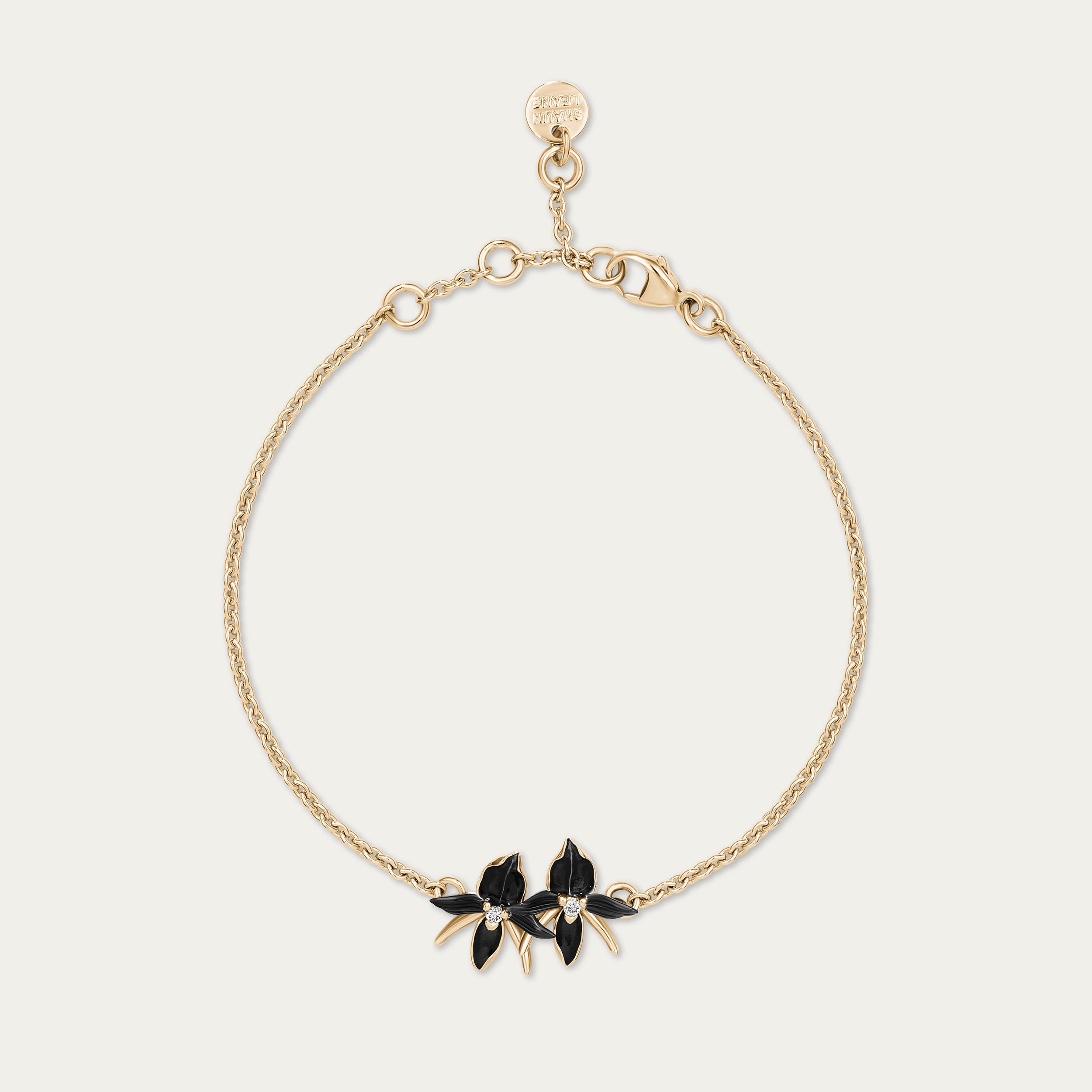 Black Orchid Flower Bracelet - Yellow Gold Vermeil & Diamond