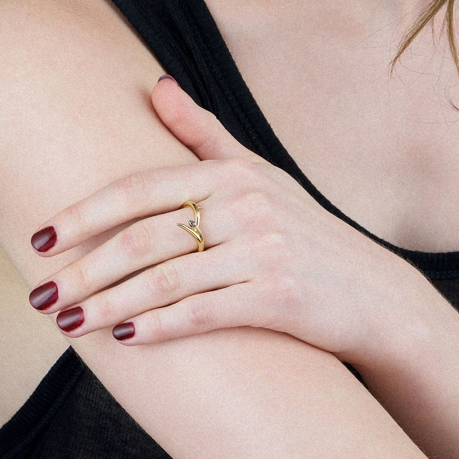 Black Orchid Interlocking Bud Ring - Yellow Gold Vermeil