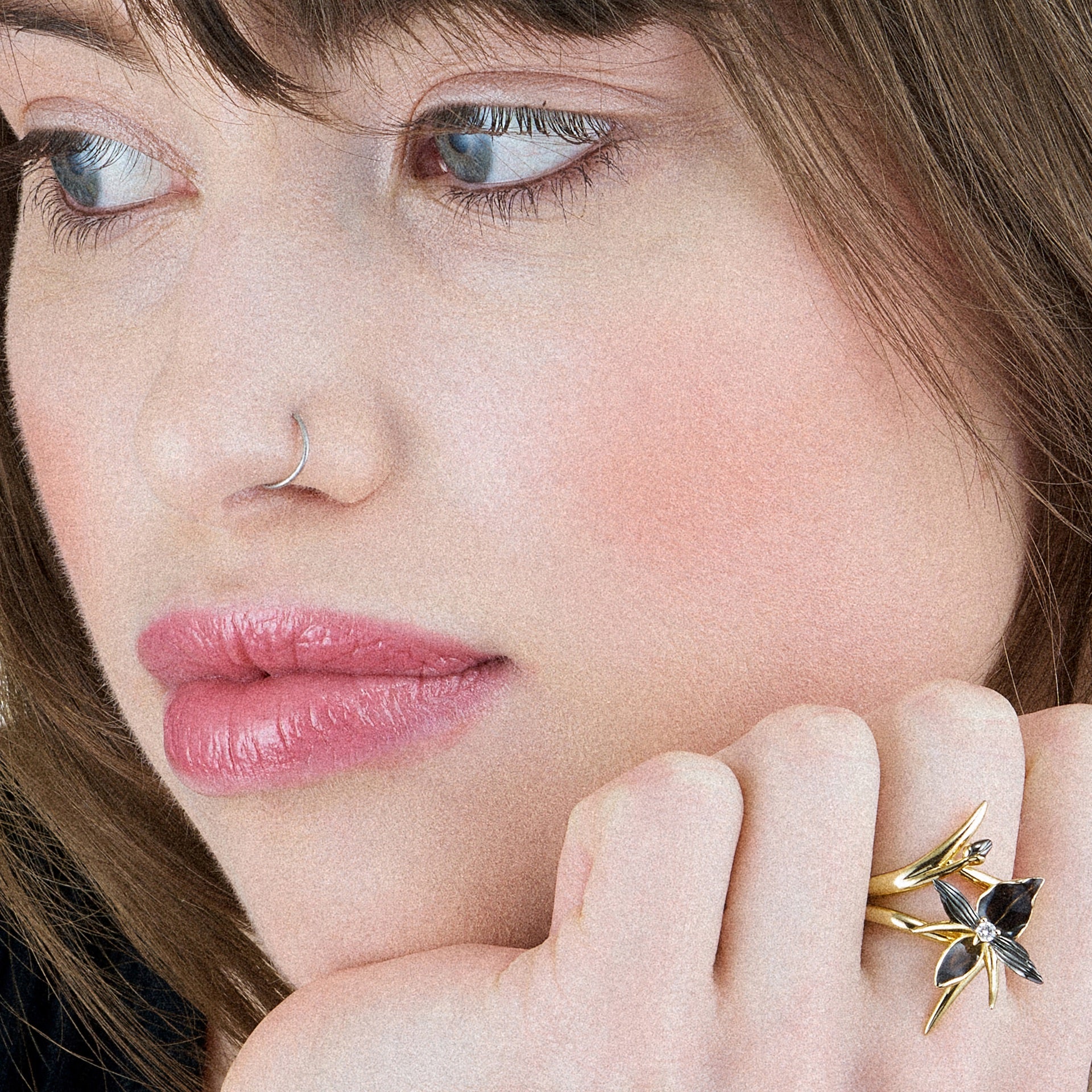 Black Orchid Interlocking Bud Ring - Yellow Gold Vermeil