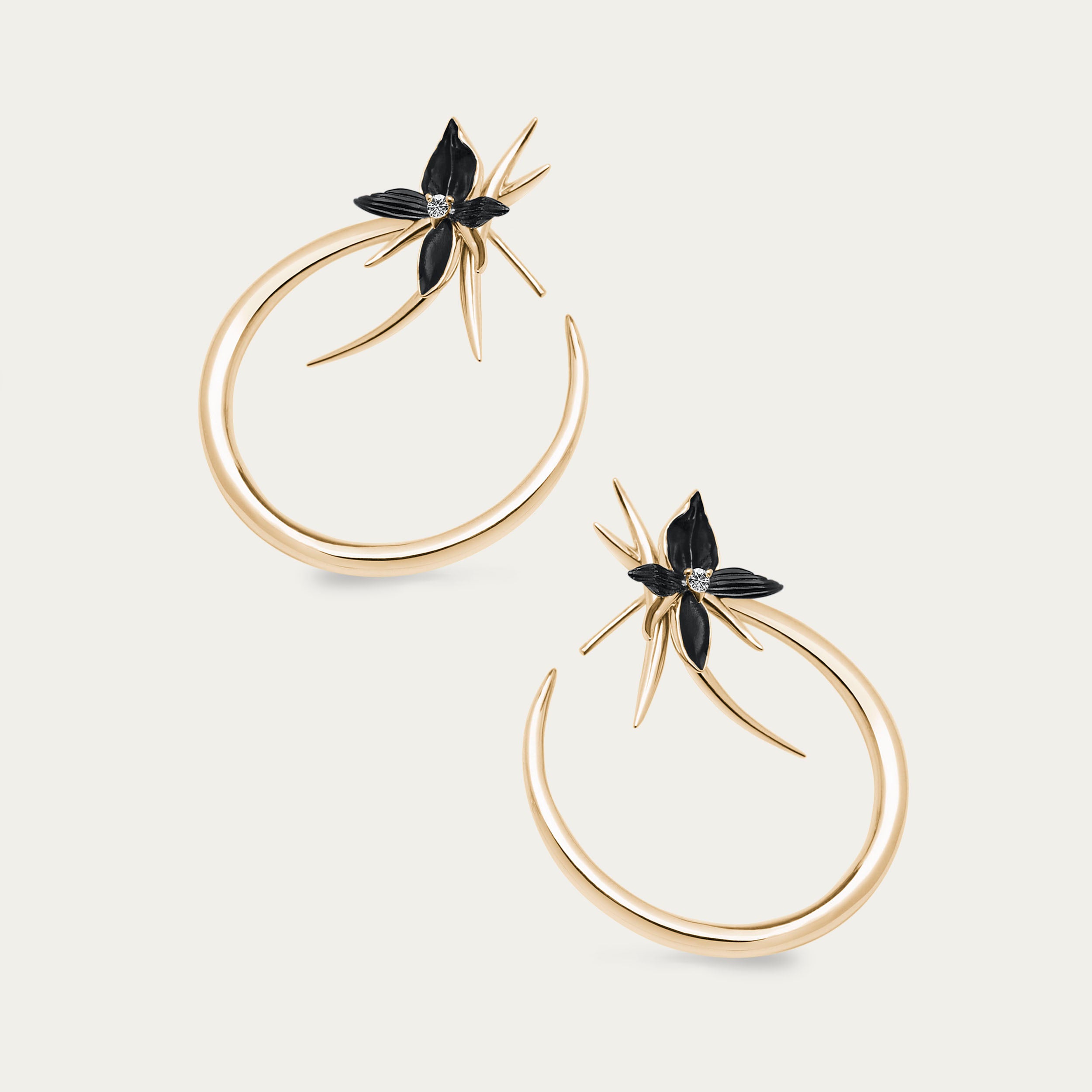 Black Orchid Hoop Earrings - Yellow Gold Vermeil & Diamond