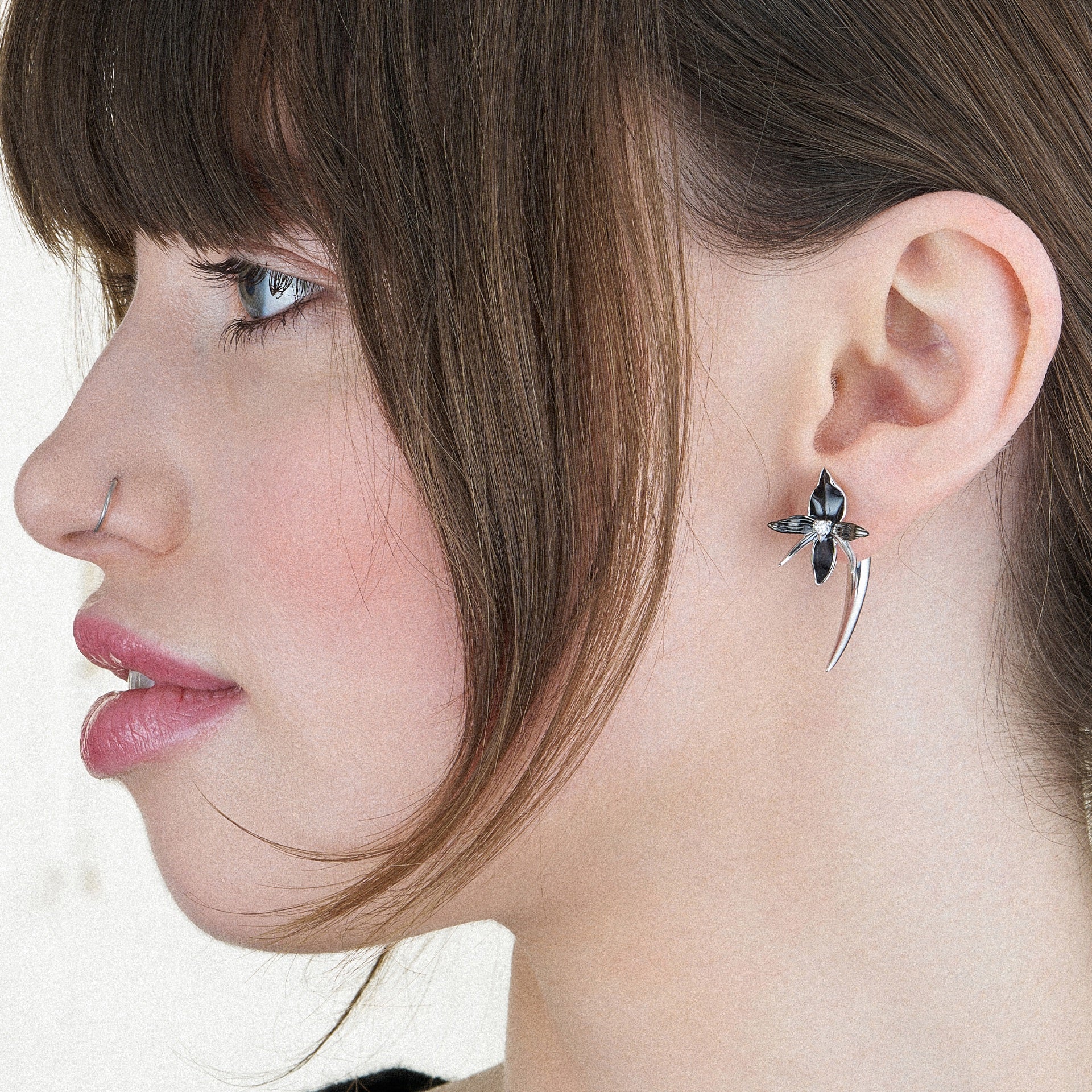 Black Orchid Talon Earrings - Silver & Diamond