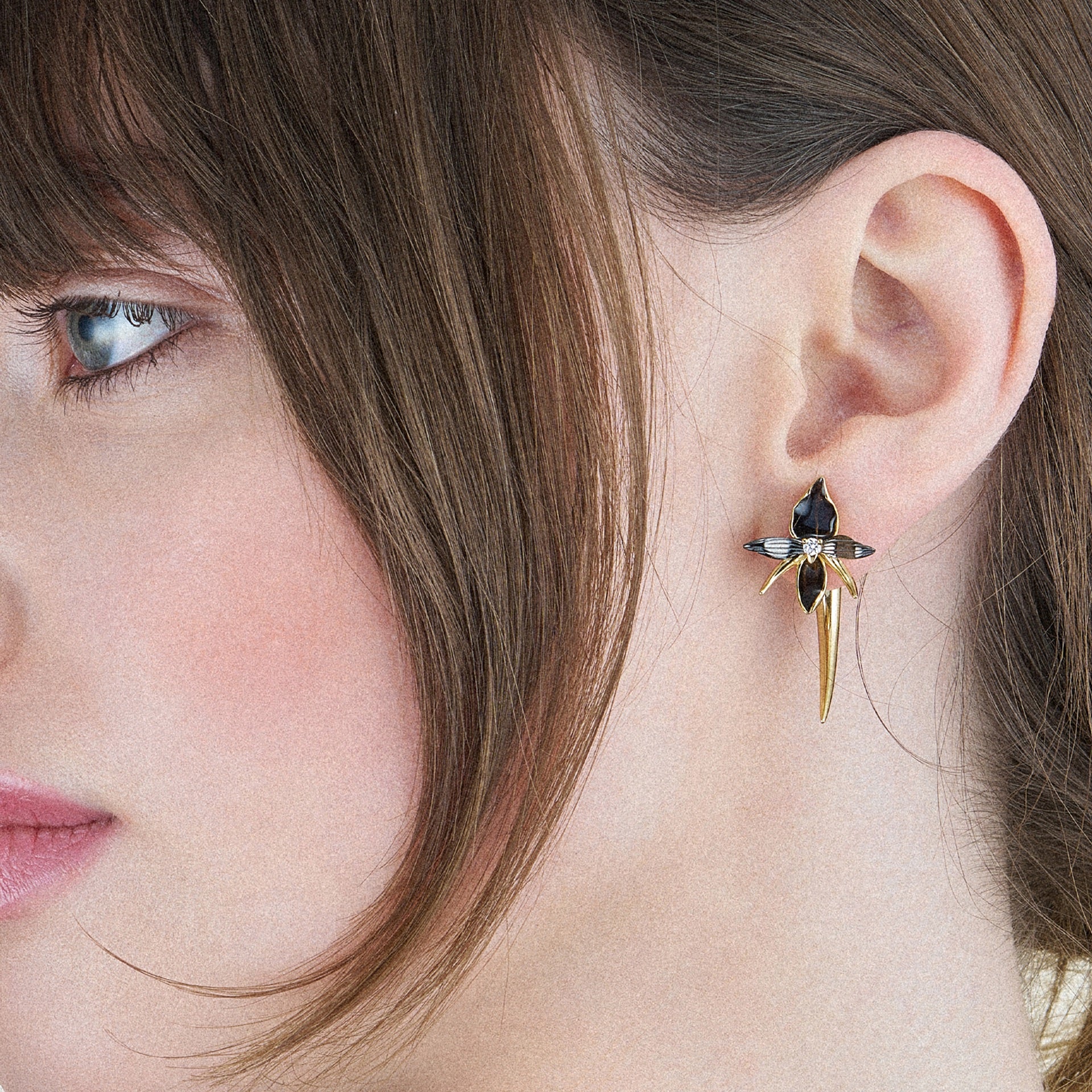Black Orchid Talon Earrings - Yellow Gold Vermeil & Diamond