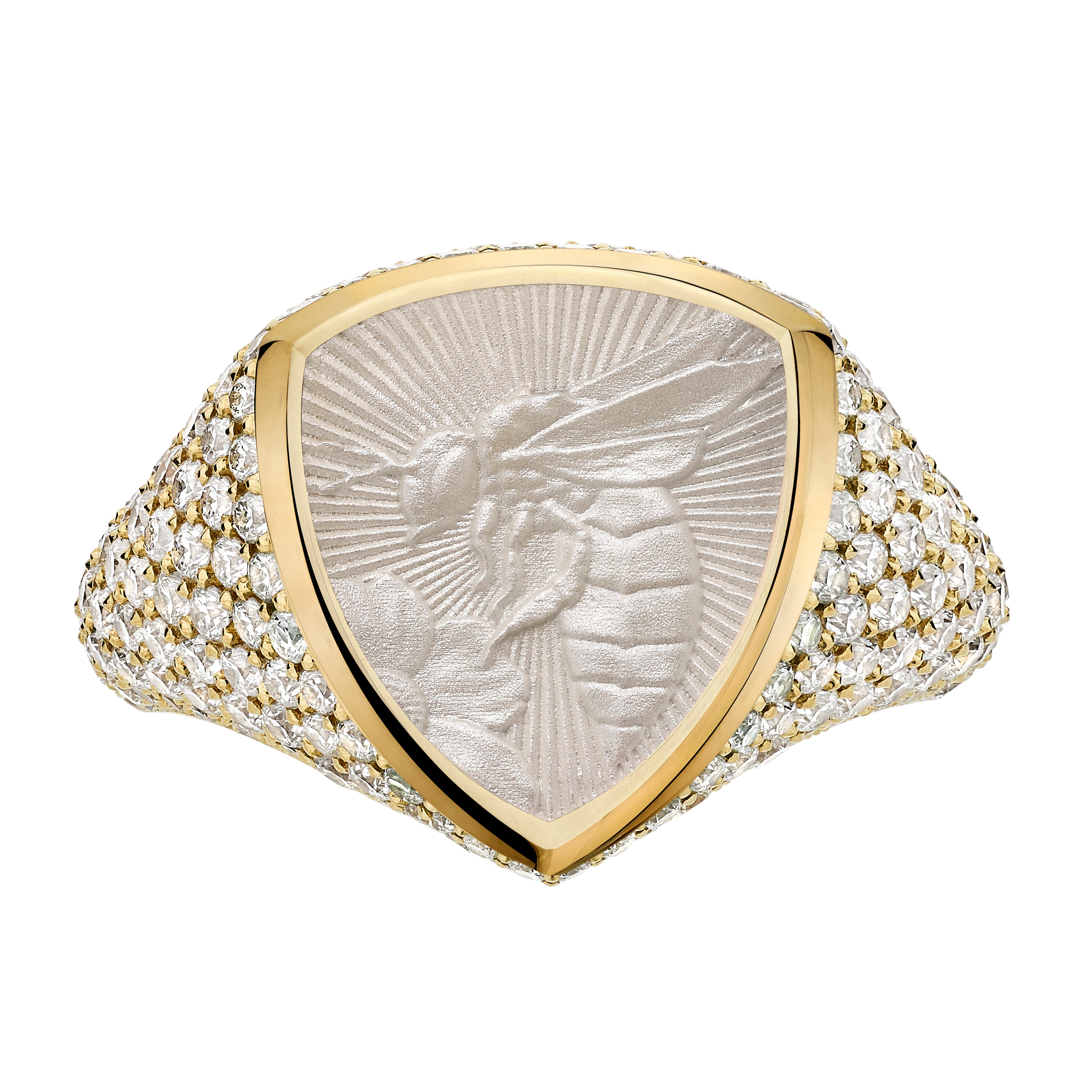 Signum Devotion Bee Ring - 18ct Yellow Gold & Diamond Mist Enamel