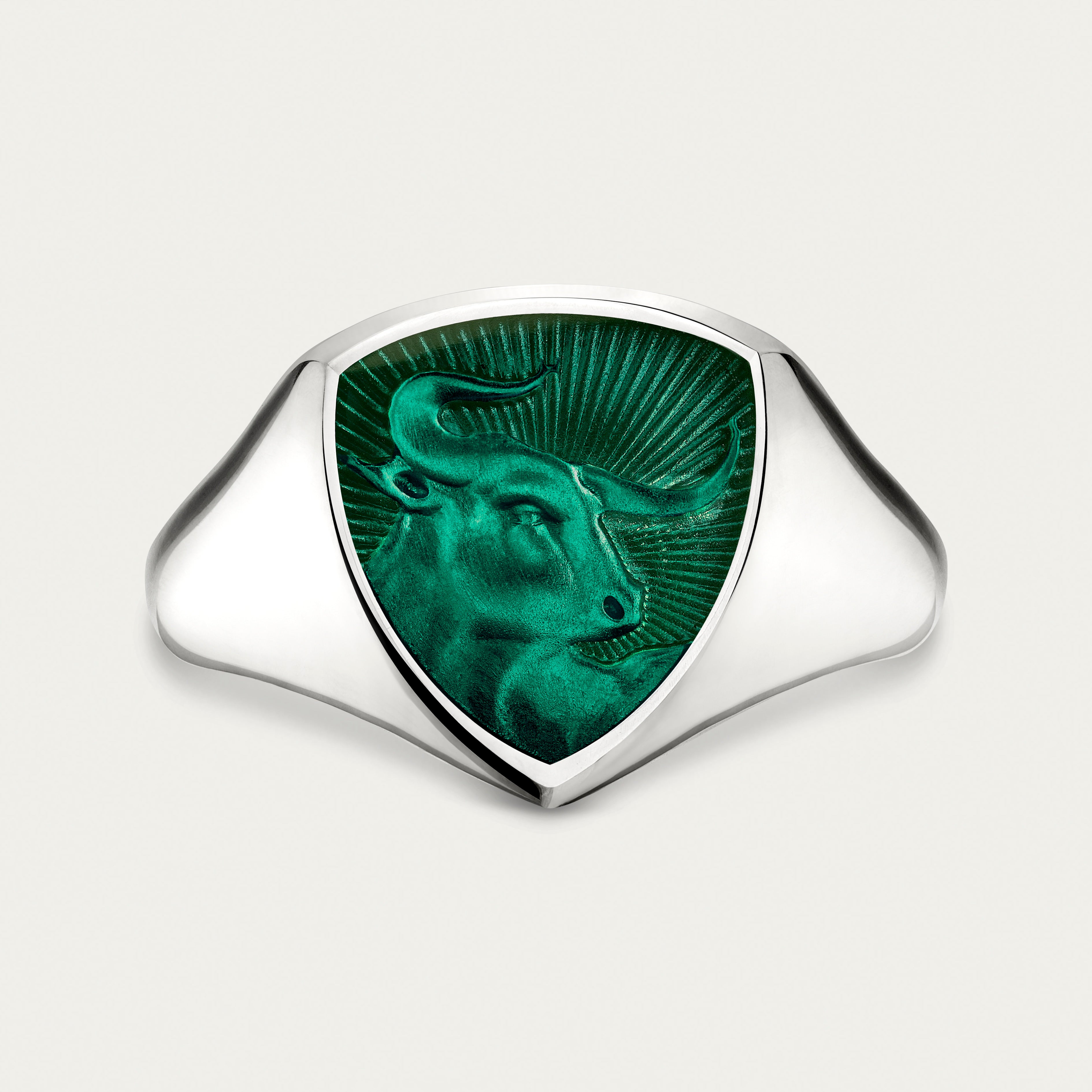 Signum Strength Bull Ring - 18ct White Gold & Forest Enamel