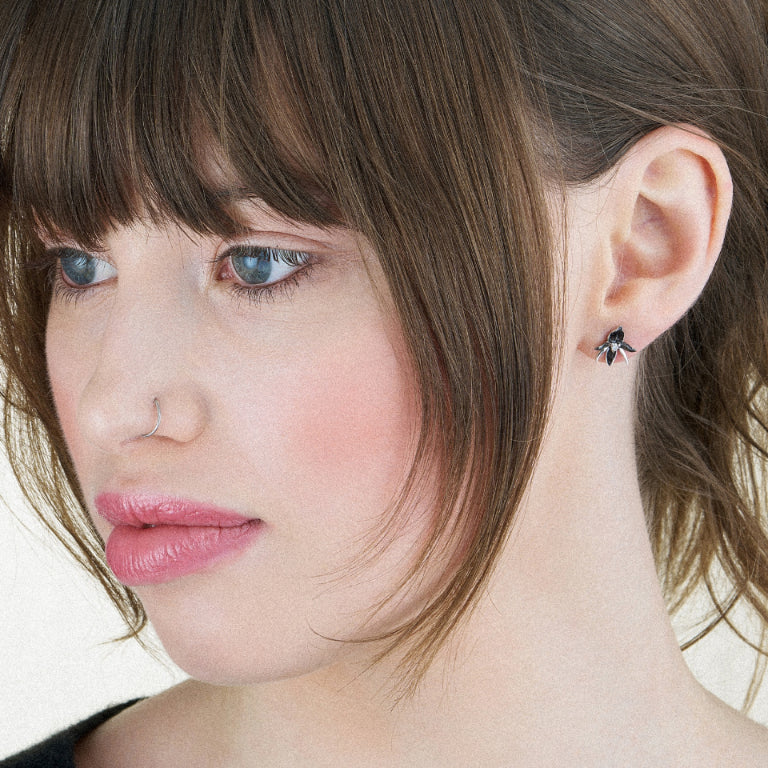 Black Orchid Flower Earrings