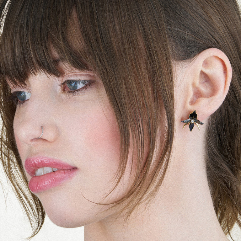 Black Orchid Large Flower Earrings