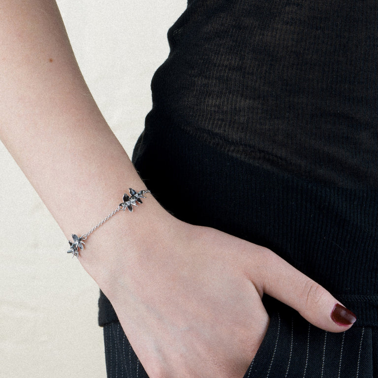 Black Orchid Triple Flower Bracelet