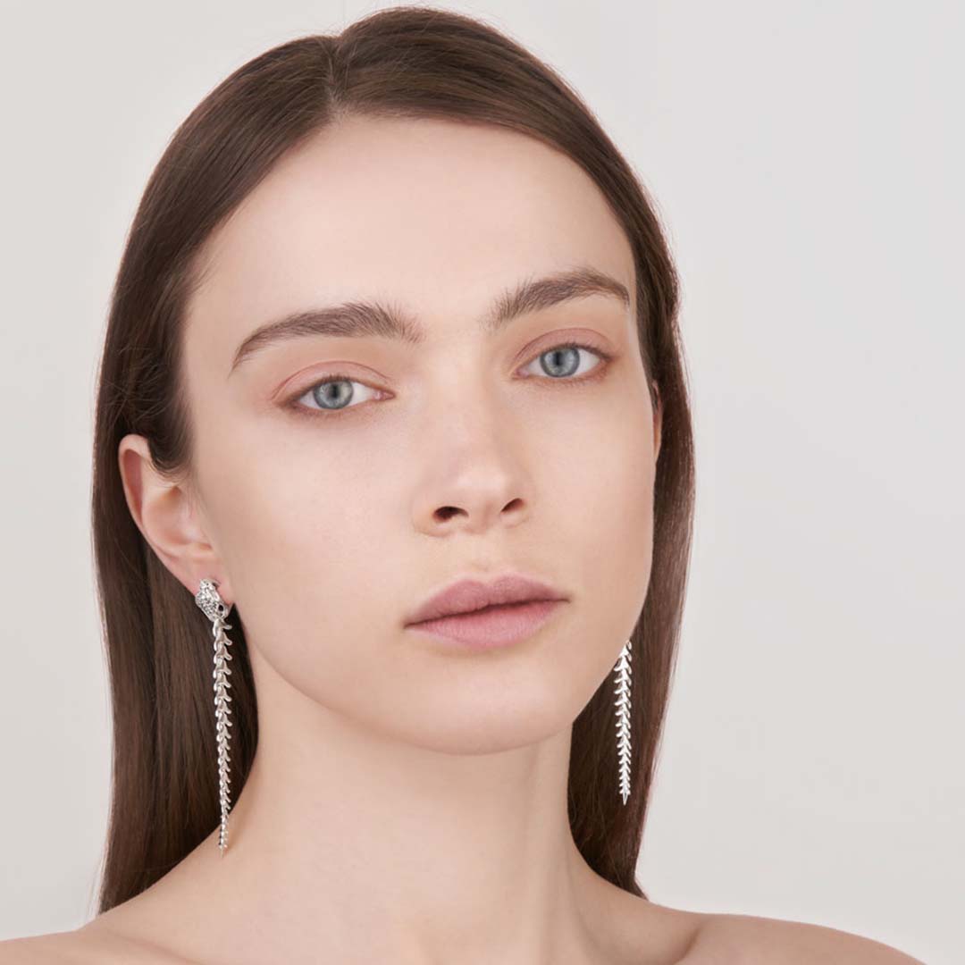 Serpent's Trace Long Drop Diamond Earrings