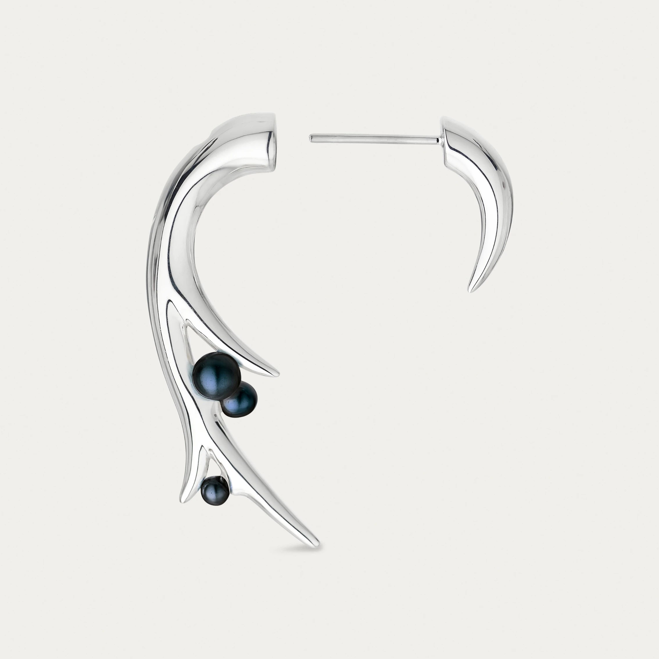 Hook Black Pearl Earrings, Large