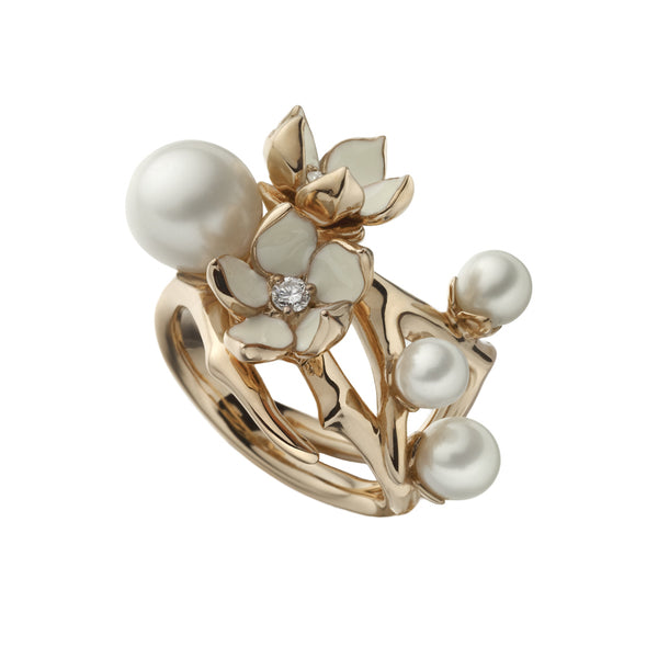 Shaun Leane Rose Gold Vermeil Diamond and Pearl Flower Ring