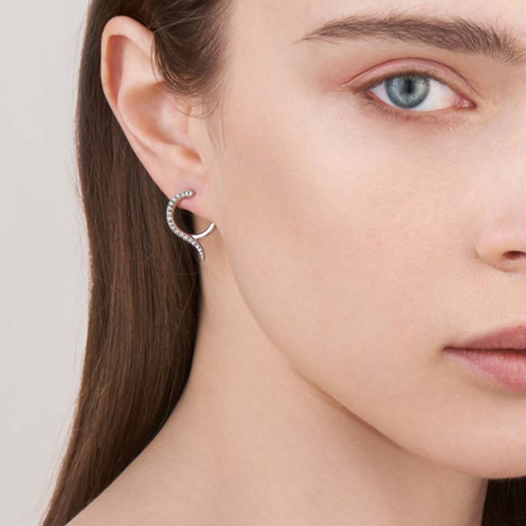 Armis Small Hoop Earrings - 18ct White Gold & Diamond Pavé