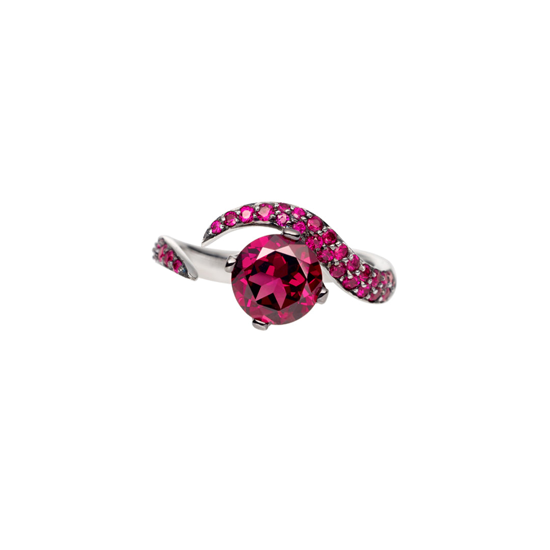 Interlocking Aurora Ring Set - 18ct White Gold & Amethyst, Pink Tourmaline & Rhodalite