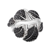 Blackthorn Leaf Ring - Silver & Black Spinel