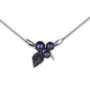Blackthorn Triple Pearl Leaf Pendant - Silver, Black Spinel & Black Pearl