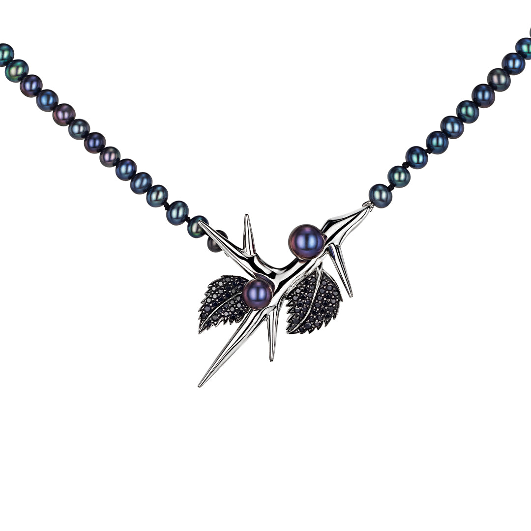 Blackthorn Pearl Necklace - Silver, Black Spinel & Black Pearl